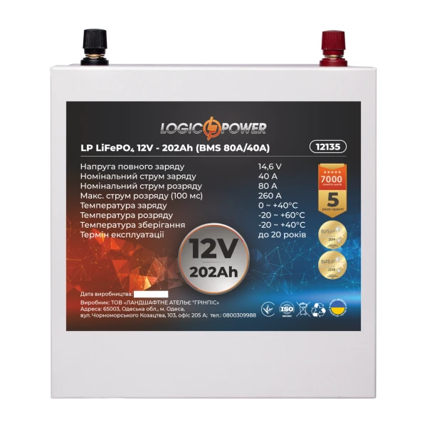 Аккумулятор LP LiFePO4 12V - 202 Ah (BMS 80A/40A) металл