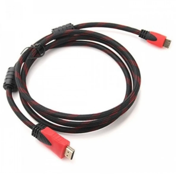 Кабель Merlion HDMI-HDMI 2.0m, v1.4, OD-7.4mm, 2 фільтри, обплетення, круглий Black/RED, конектор RED/Black, (Пакет), Q120