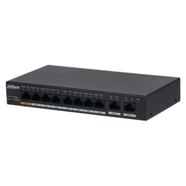 8-портовий РоЕ Гб/с комутатор 8xPOEх1000Mб + 2x RJ45х100Mб DH-PFS3010-8GT-96