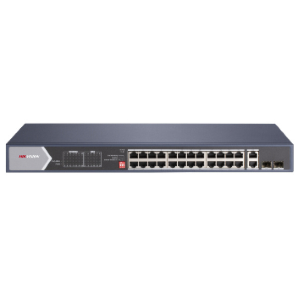 24-портовий некерований Hi-PoE комутатор Hikvision DS-3E0528HP-E, 20×1000 Мбіт/с POE+ (4 Hi-PoE) + 2×1000 Мбіт/с SFP