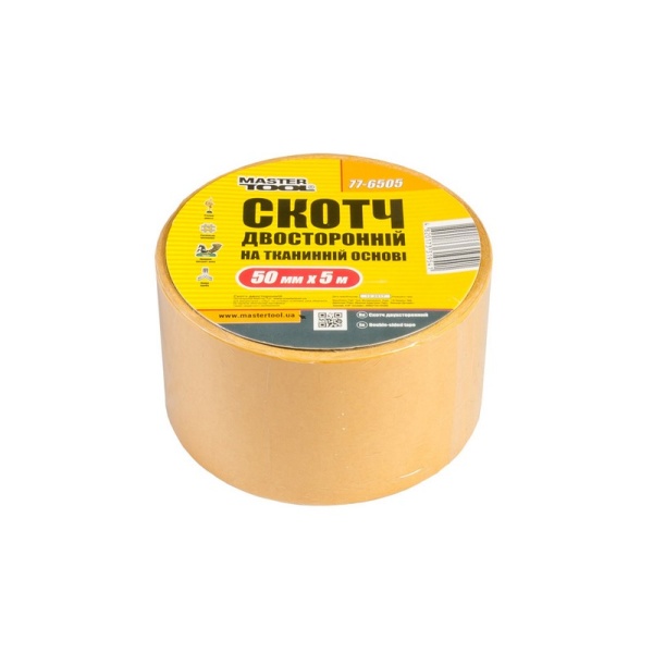 Скотч двосторонній на тканинній основі MASTERTOOL 50 мм 5 м 77-6505