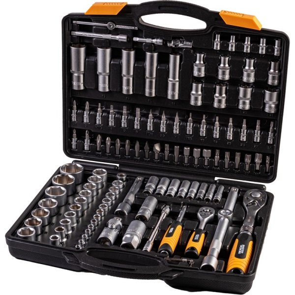 Набір торцевих насадок MASTERTOOL PROFI CrV 1/4"-1/2" тріскачка що підовжується 72 зуба 111 шт кейс 78-5112