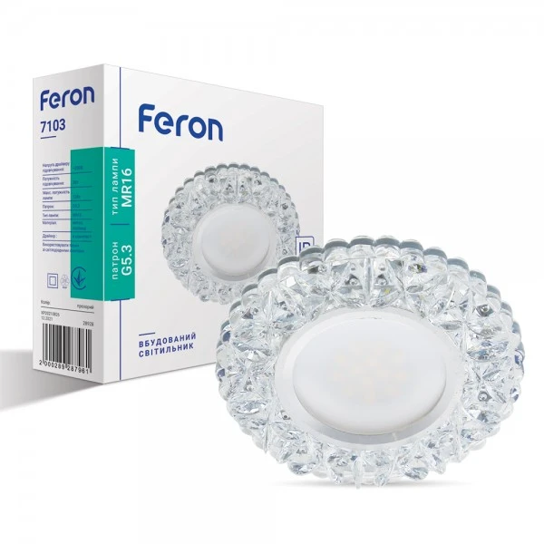 28928-600x600-1.jpg Вбудований світильник Feron 7103 MR16 прозорий з led підсвічуванням SMD2835 15leds (4000K) (5536) - Зображення 1