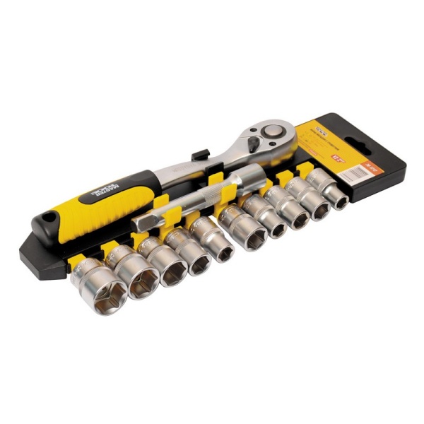 Набір торцевих насадок MASTERTOOL PROFI CrV 1/2" 10-24 мм підовжувач 125 мм тріскачка 72Т 12 шт 78-1212