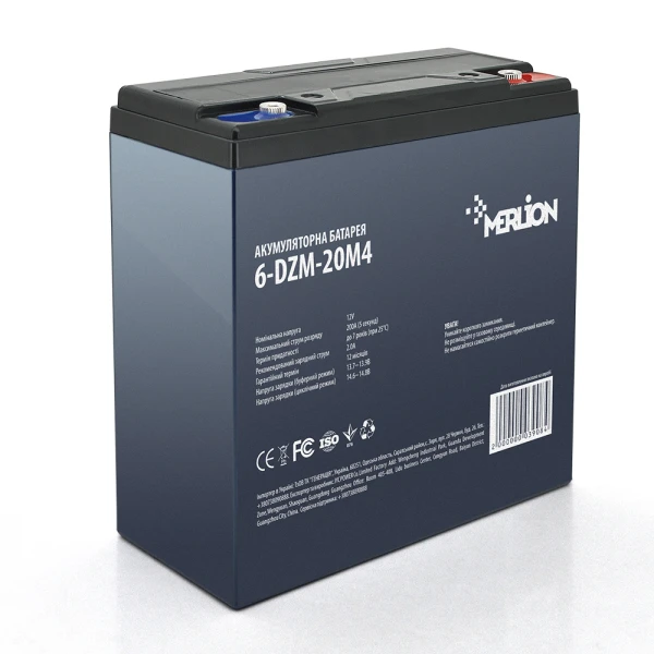 Тягова акумуляторна батарея AGM MERLION 6-DZM-20, 12V 20Ah M4 (181х77х167 мм) Q4