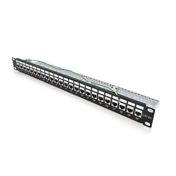 Патч-панель PiPo 24 порти FTP кат 7Е 19" 1U екранована чорна Q25