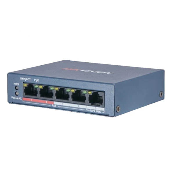 4-портовий POE комутатор Hikvision DS-3E0105P-E/M(B), 4x RJ45 (100M) + (Uplink) 1х RJ45 (100M)