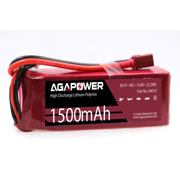 Акумулятор AGA POWER Li-Pol 1500mAh 14.8V 4S 40C Softcase 28x34x90мм T-Plug