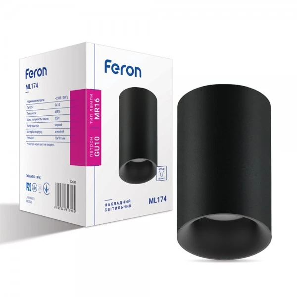 Світильник Feron ML174 без лампи MR16/GU10 чорний 70*110мм (6507)