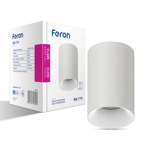 Світильник Feron ML174 без лампи MR16/GU10 білий 70*110мм (6508)
