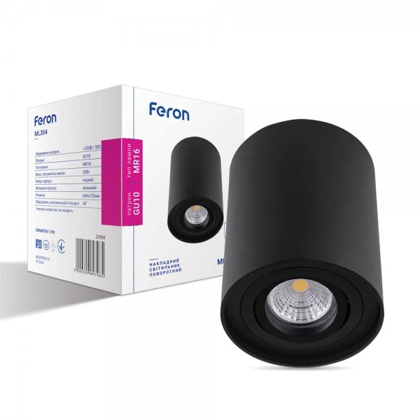 Світильник Feron ML304 MR16/GU10 чорний, коло, поворотний, 96*125мм (6558)