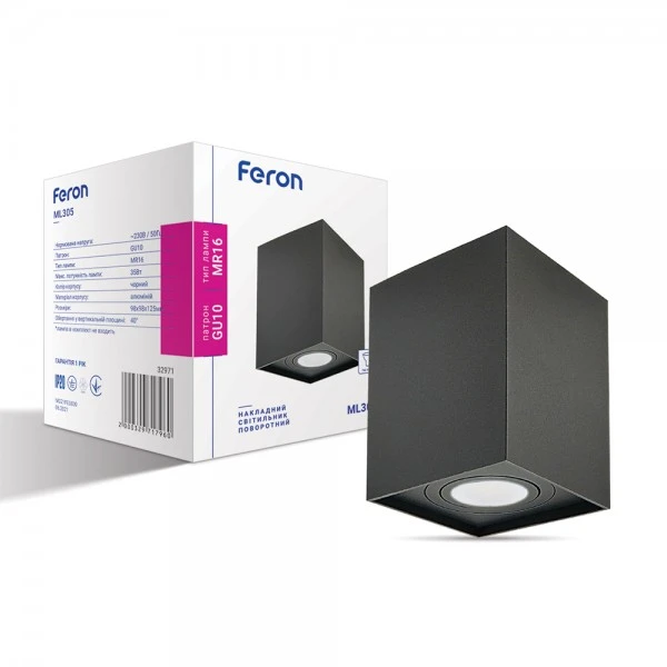 Світильник Feron ML305 MR16/GU10 чорний, квадрат, поворотний, 98*98*125мм (6560)