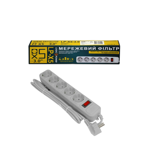 Фильтр-удлинитель сетевой LogicPower LP-X5, 5 розеток, цвет-серый, 3,0 m