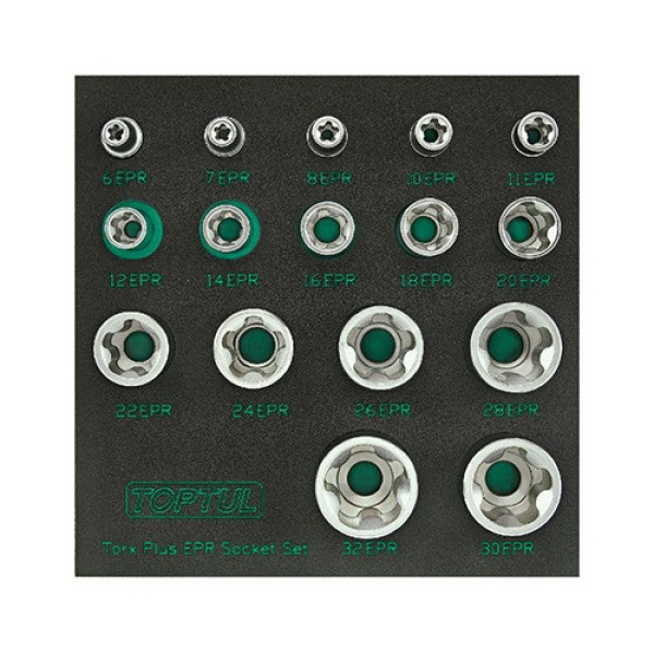 Набір головок Torx Plus EPR 1/4", 3/8", 1/2" 6EPR-32EPR 16од. в ложементі TOPTUL GABF1601