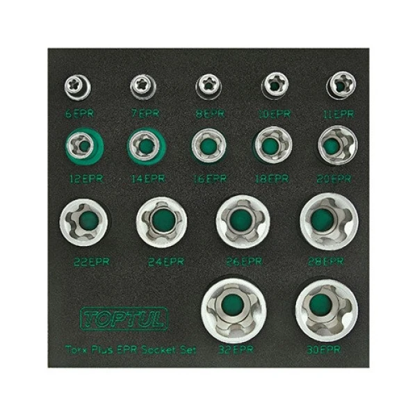Набір головок Torx Plus EPR 1/4", 3/8", 1/2" 6EPR-32EPR 16од. в ложементі TOPTUL GABF1601