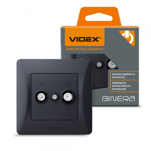 VIDEX BINERA Розетка TV+SAT кінцева чорний графіт (VF-BNSK2TVSATE-BG) (20/120)