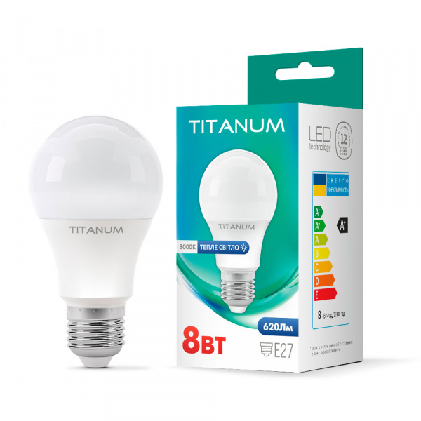Світлодіодна лампа TITANUM A60 8W E27 3000K