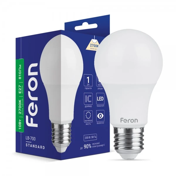 Світлодіодна лампа Feron LB-700 A60 230V 10W 810Lm E27 2700K (6632)