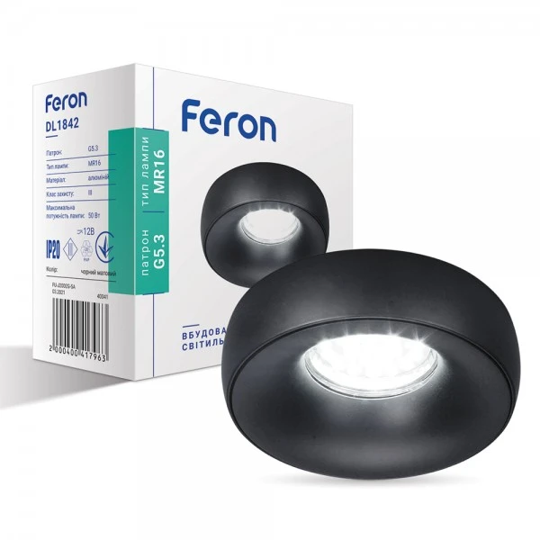 40041-600x600-1.jpg Вбудований світильник Feron DL1842 чорний матовий - Зображення 1