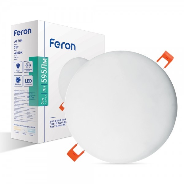 Світильник світлодіодний Feron AL704 7W 595Lm 4000K круглий вбудований 90*20mm (6880)