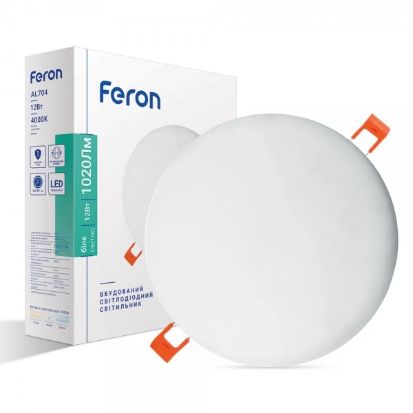 Світильник світлодіодний Feron AL704 12W 1020Lm 4000K круглий вбудований 120*20mm (6881)