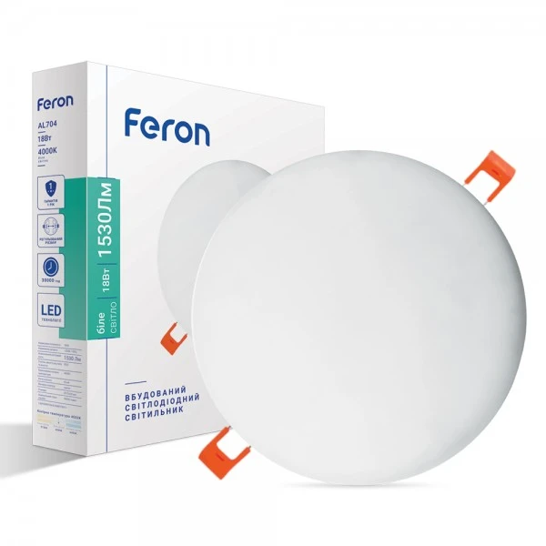Світильник світлодіодний Feron AL704 18W 1530Lm 4000K круглий вбудований 170*20mm (6882)