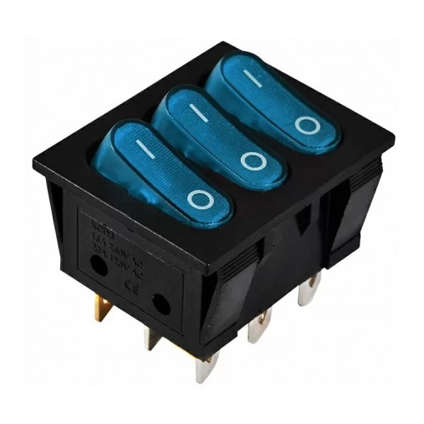 KCD2-3101N C3-BL/B 220V Перемикач 3 кл. синій з підсвічуванням