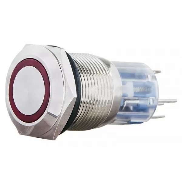 TYJ 19-271 Кнопка металева плоска з підсвічуванням, 1NO+1NC, червона 24V.