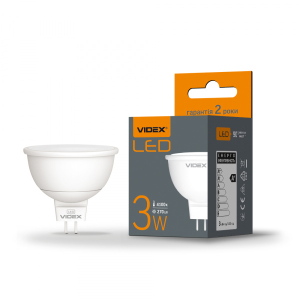 LED лампа VIDEX MR16e 3W GU5.3 4100K 220V 20шт/ящ (VL-MR16e-03534)