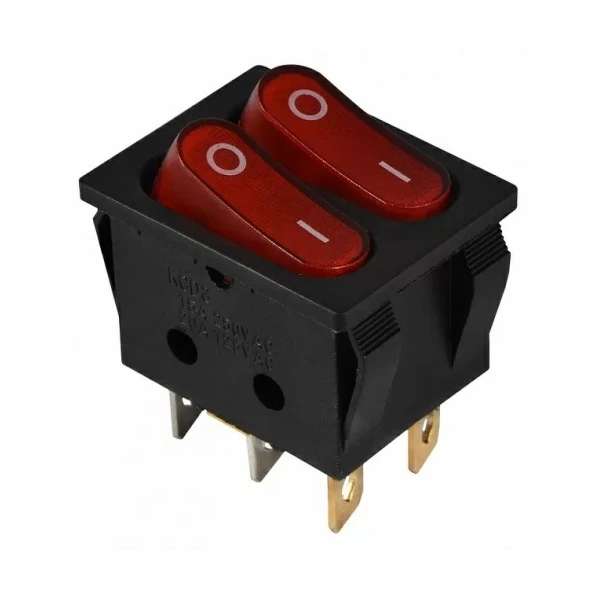 KCD2-5-2101N 220V Перемикач 2 кл. червоний з підсвічуванням