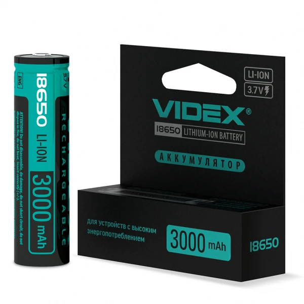 Акумулятор Videx Li-Ion 18650-P(ЗАХИСТ) 3000mAh color box/1pc 20/160 (18650-P/3000/1CB)