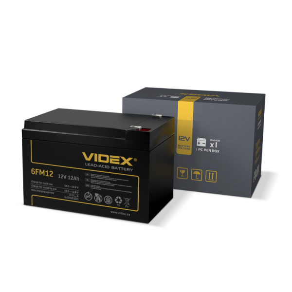 Акумулятор свинцево-кислотний Videx 6FM12 12V/12Ah color box 1