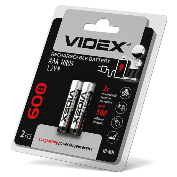 Акумулятори Videx HR03/AAA 600mAh double blister/2pcs20/200 (HR03/600/2DB)