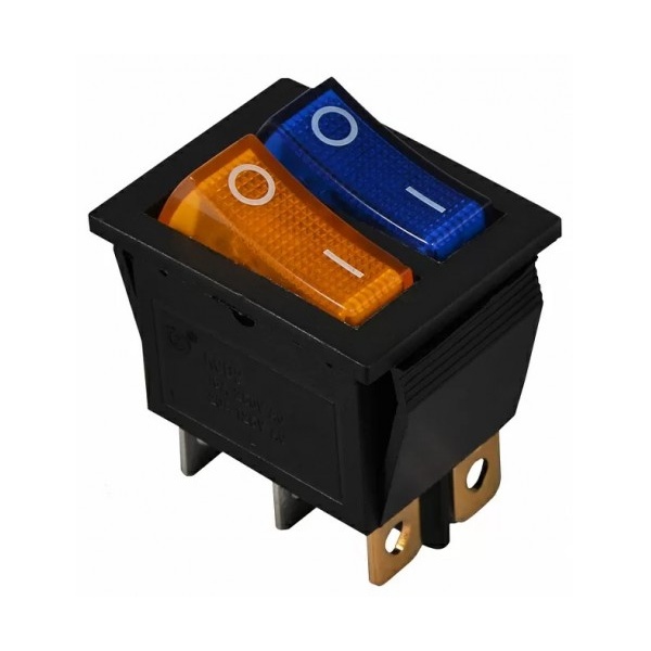 KCD2-2101N BL + YL/B 220V Перемикач 2 кл. жовтий+синій з підсвічуванням