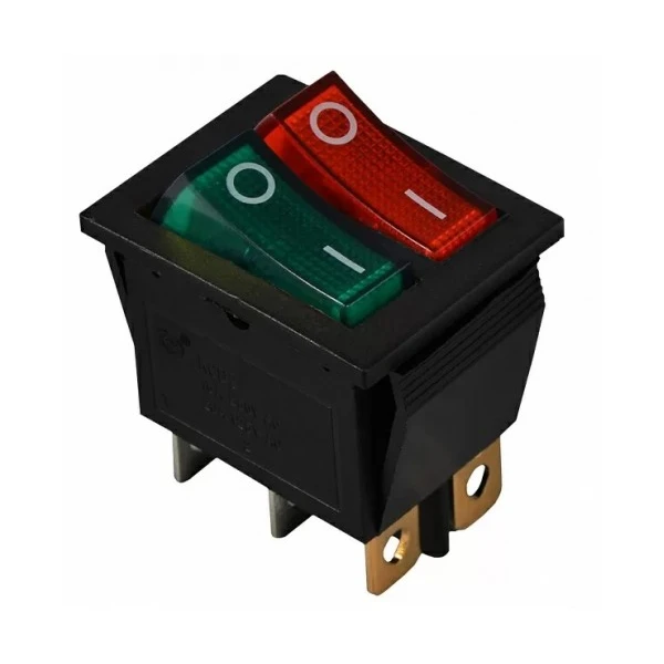 KCD2-2101N GR+R/B 220V Перемикач 2 кл. зелений+червоний з підсвічуванням