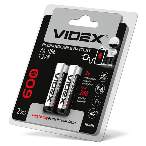 Акумулятори Videx HR6/AA 600mAh double blister/2pcs 20/200 (HR6/600/2DB)