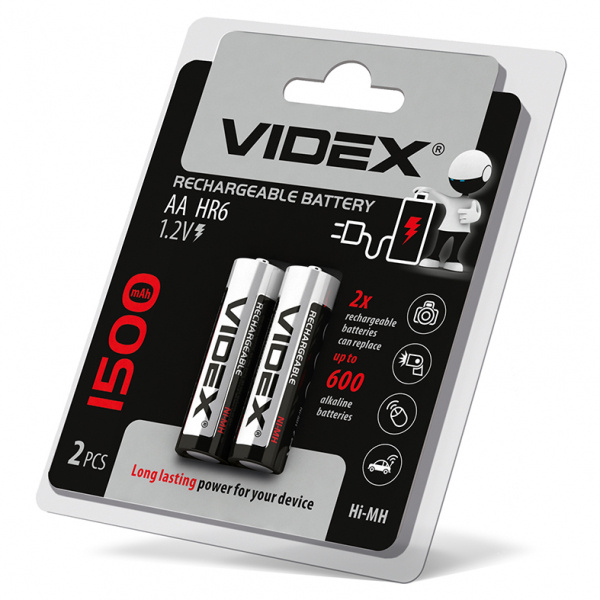 Акумулятори Videx HR6/AA 1500mAh double blister/2pcs 20/200 (HR6/1500/2DBB)