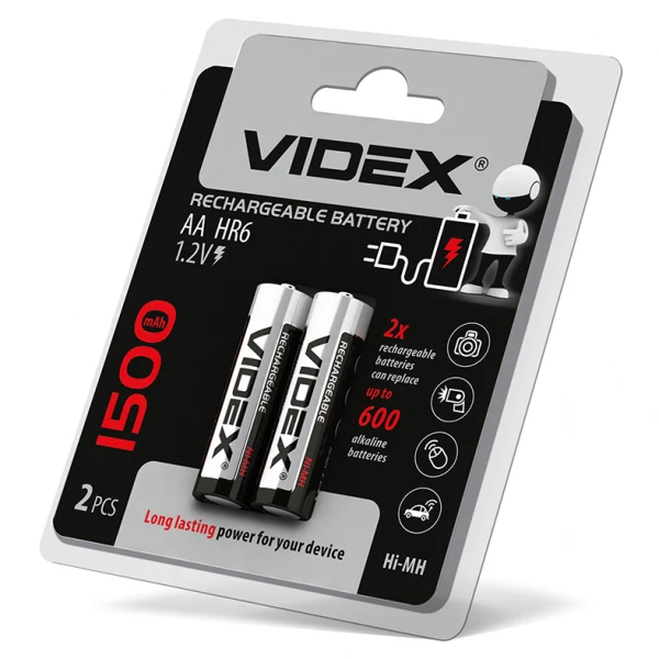 Акумулятори Videx HR6/AA 1500mAh double blister/2pcs 20/200 (HR6/1500/2DBB)