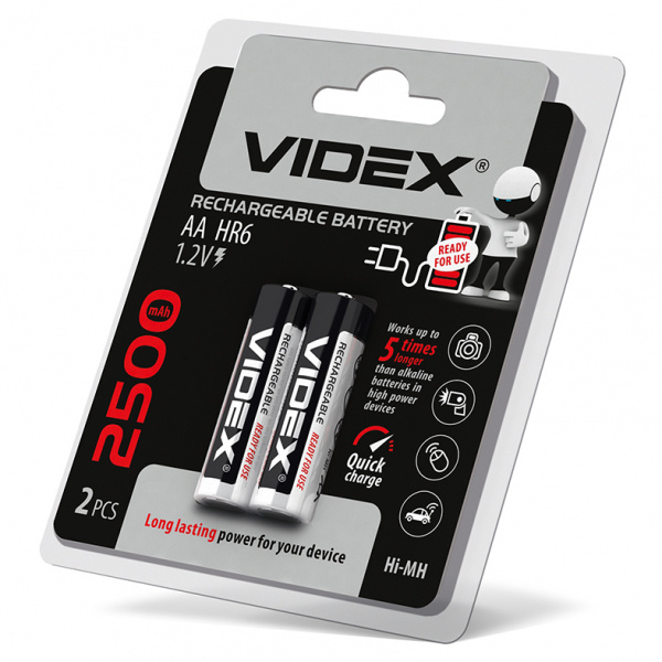 Акумулятори Videx HR6/AA 2500mAh double blister/2pcs 20/200 (HR6/2500/2DB)