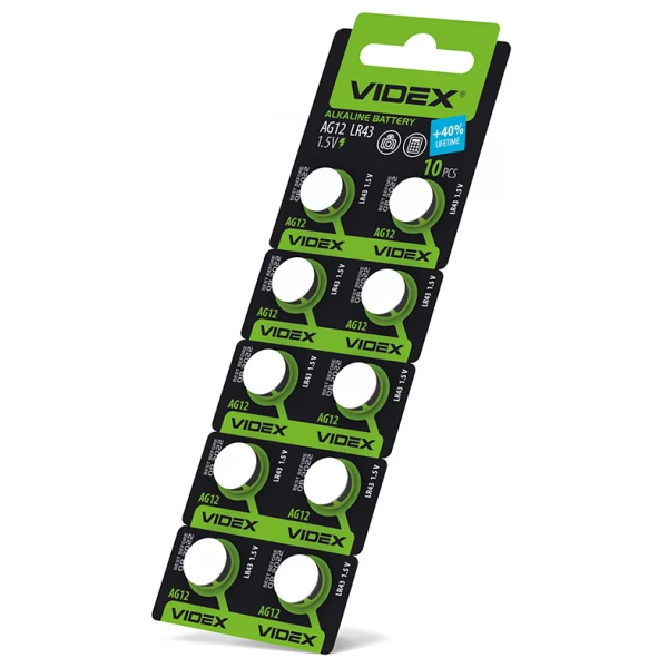 Батарейка для годинника Videx AG12/LR43 BLISTER CARD 10 ПК (100/1600) (AG12/10B/1.5V)