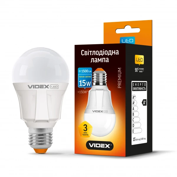 LED лампа VIDEX A60 15W E27 3000K