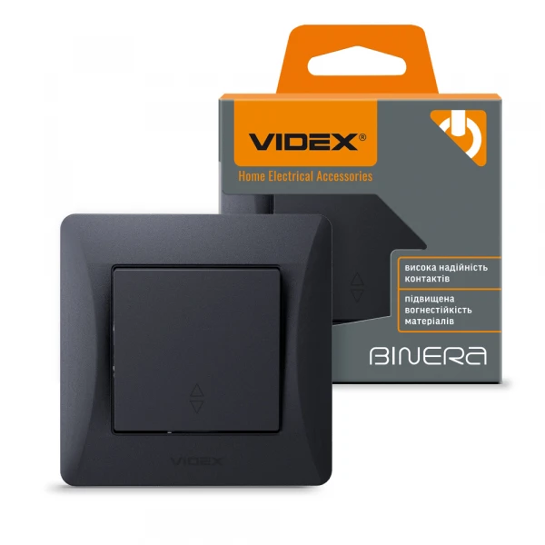 VIDEX BINERA Вимикач 1кл прохідний чорний графіт (VF-BNSW1P-BG) (20/120)