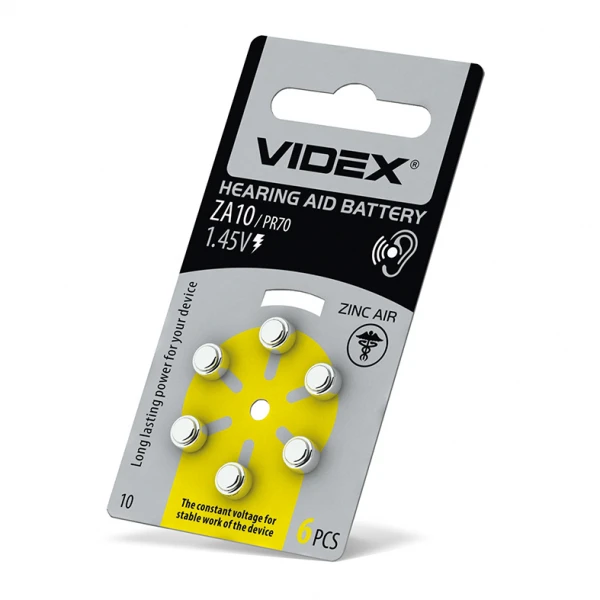 Батарейка повітряно-цинкова Videx ZA10 (PR70) BLISTER6 (60/600/3000) (ZA10 (PR70) B6)