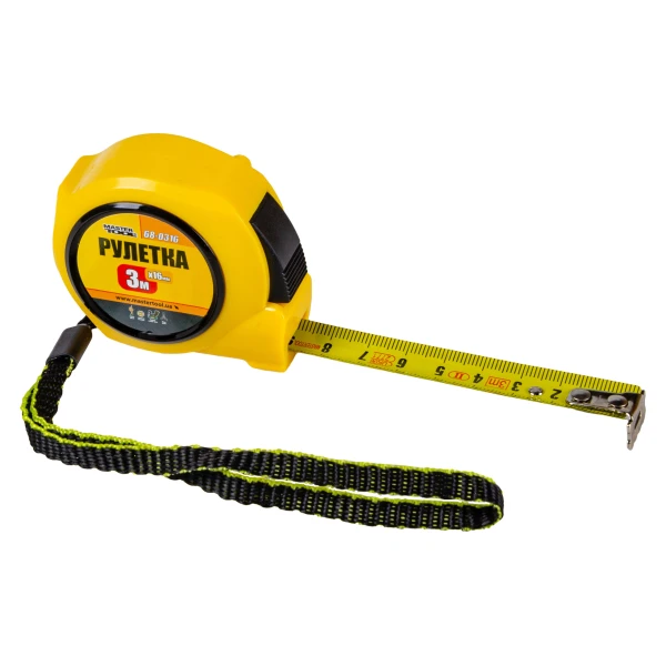 Рулетка MASTERTOOL 3 м 16 мм з автоматичним фіксатором полотна 68-0316