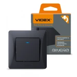 VIDEX BINERA Вимикач 1кл із підсвічуванням чорний графіт (VF-BNSW1L-BG) (20/120)