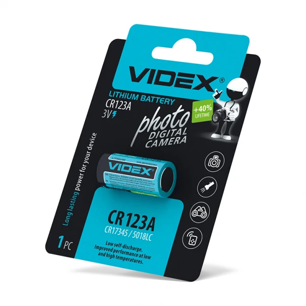 Батарейка літієва Videx CR123A 1pc BLISTER CARD (20/200) (CR123A 1pc)
