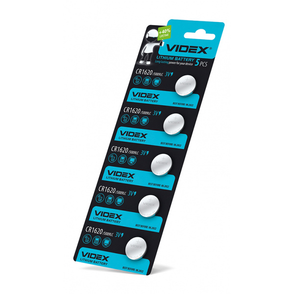 Батарейка літієва Videx CR1620 5pcs BLISTER CARD (100/1200) (CR1620 5pc)