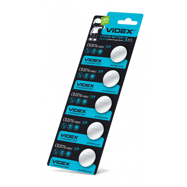 Батарейка літієва Videx CR2016 5pcs BLISTER CARD (100/1200) (CR2016 5pc)
