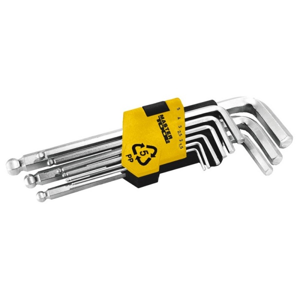 Ключі шестигранні MASTERTOOL набір 9 шт CrV з кульковим наконечником (1.5-10 мм 74-172 мм) 75-0957