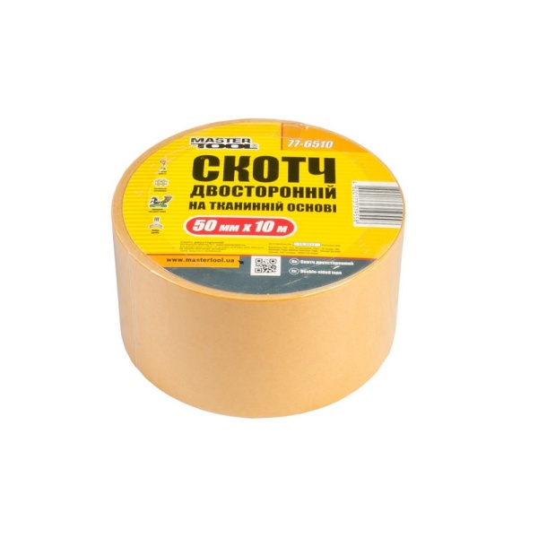 Скотч двосторонній на тканинній основі MASTERTOOL 50 мм 10 м 77-6510